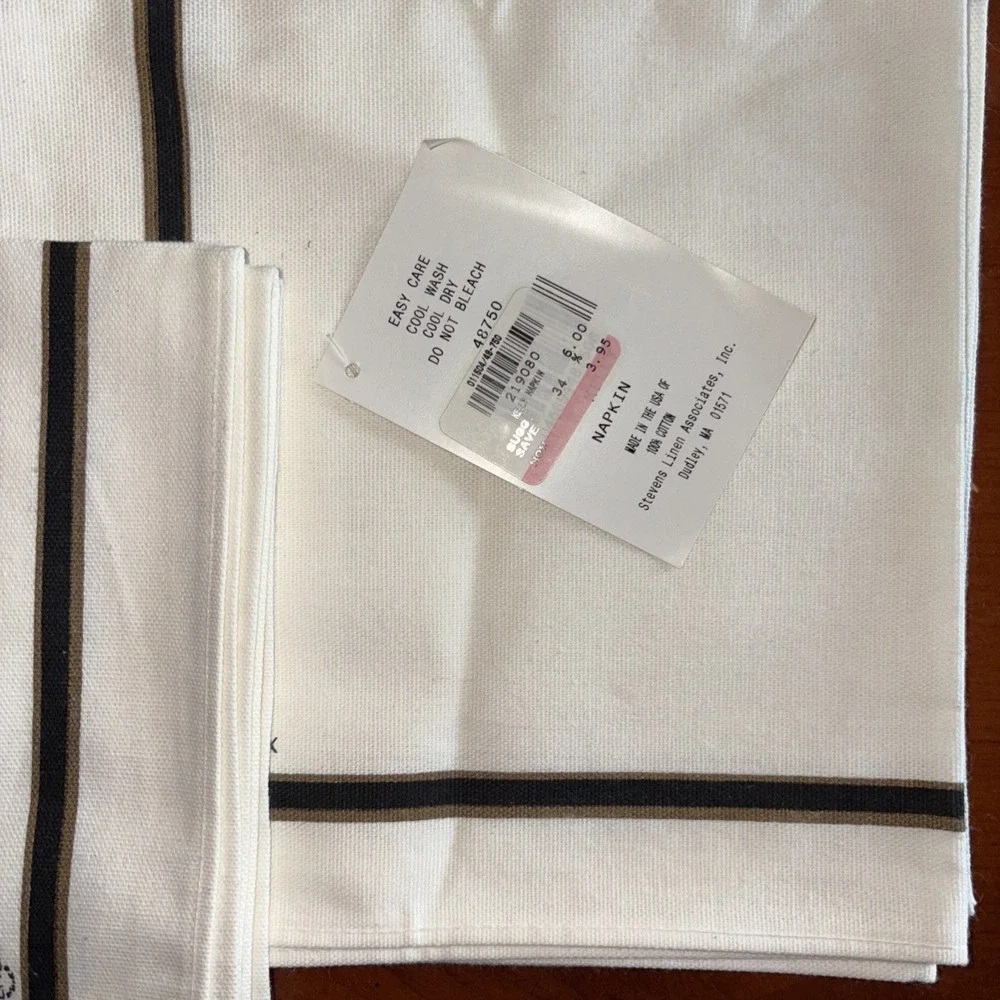 Lenox Linens Modern Napkins Set of 4 Ivory Black‎ Gold Vintage ~19 x 20